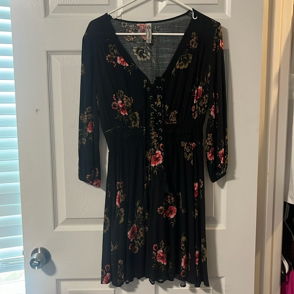 American Rag Black long sleeve floral dress size small